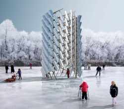 S[Hovel], designed by a Calgary collective, is one of the 2020 winners of the 10th Warming Huts art + architectural competition at the Forks. This structure is composed entirely of shovels. (Supplied)